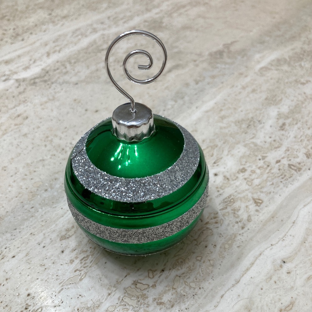 Holiday Christmas Ornament Candle Green with Sliver Sparkle Stripes